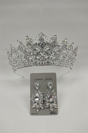 Wholesale Angelina Model Bridal Crown and Shuttle Drop Stone Earrings