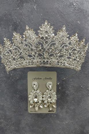 Wholesale Angelina Model Bridal Crown and Shuttle Drop Stone Earrings