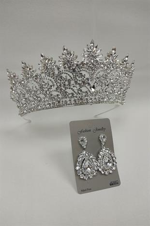 Wholesale Angelina Model Bridal Crown and Shuttle Stone Earrings