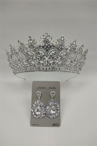 Wholesale Angelina Model Bridal Crown and Shuttle Stone Earrings