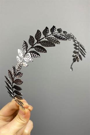 الجملة أنثراسايت رمادي معدن رقيق تصميم أوراق الزفاف تاج الشعر التبعي