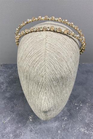 Wholesale Honey Color Design Beaded Handmade Dahlia Double Row Bridal Crown