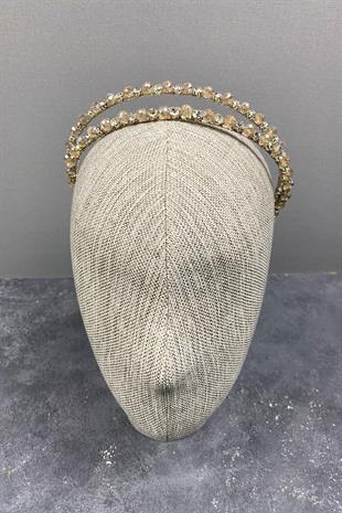Wholesale Honey Color Design Beaded Handmade Dahlia Double Row Bridal Crown