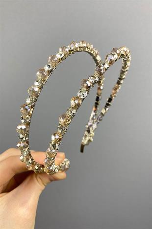 Wholesale Honey Color Design Beaded Handmade Dahlia Double Row Bridal Crown
