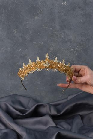 الجملة لون العسل كريستال مطرز اللوز تاج الزفاف