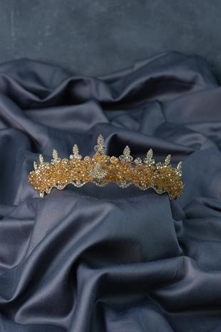 الجملة لون العسل كريستال مطرز اللوز تاج الزفاف