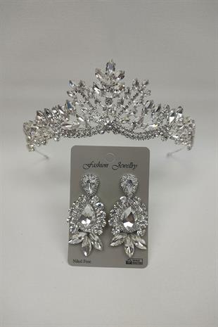 Wholesale Berlin Model Bridal Crown and Shuttle Drop Stone Earrings
