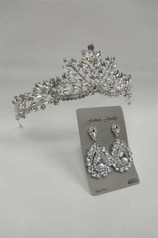 Wholesale Berlin Model Bridal Crown and Shuttle Stone Earrings