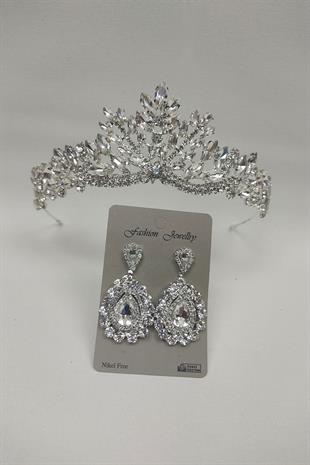 Wholesale Berlin Model Bridal Crown and Shuttle Stone Earrings