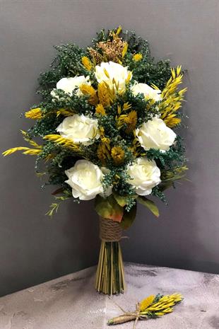 الجملة باقة الزفاف الحقيقية مع الورود المخملية البيضاء