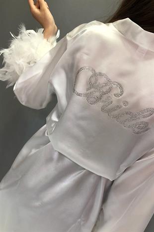 الجملة الحرير الأبيض العروس ريشة خلع الملابس ثوب والأقراط ريشة التاج