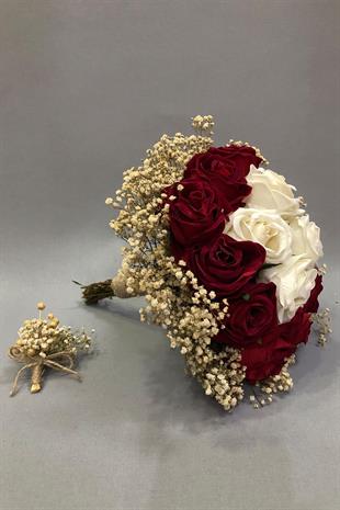 بوكيه زفاف بالجملة مع الورد الأبيض والأحمر