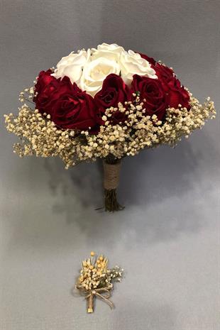 بوكيه زفاف بالجملة مع الورد الأبيض والأحمر