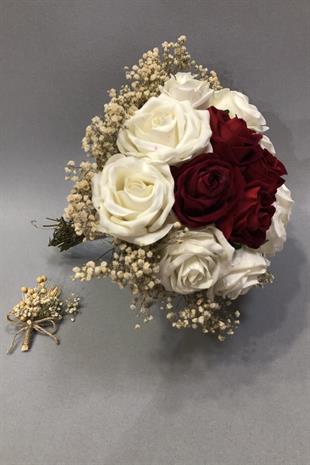 الجملة الأبيض والأحمر المخملية روز كريم باقة الزفاف