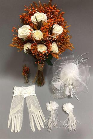 الجملة الأبيض والبرتقالي مختلط باقة الزفاف زهرة المجففة