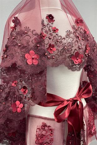 الجملة بورجوندي عدن زهرة الزفاف الحناء الحجاب غطاء الوجه