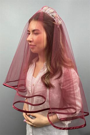 الجملة الحجاب الزفاف بورجوندي الأنابيب غطاء الوجه