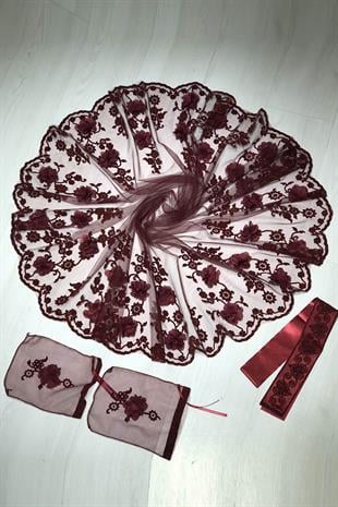 الجملة الحجاب الزفاف الأزهار بورجوندي الحناء الحجاب الوجه