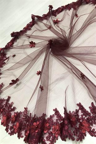 الجملة بورجوندي الأزهار الحناء تغطية الوجه وشاح وقفازات