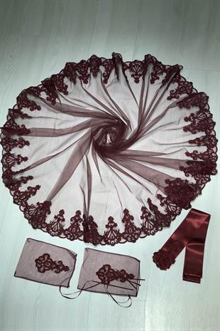 الجملة بورجوندي جبر بورجوندي مطرز الحجاب الزفاف الحناء الوجه الحجاب