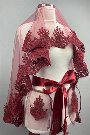 الجملة بورجوندي هيرا الزفاف الحناء الحجاب غطاء الوجه