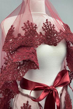 الجملة بورجوندي هيرا الزفاف الحناء الحجاب غطاء الوجه