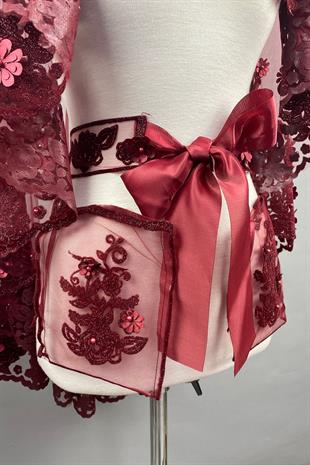 الجملة كلاريت الأحمر لينا 3D الأزهار الحناء الحجاب تغطية الوجه