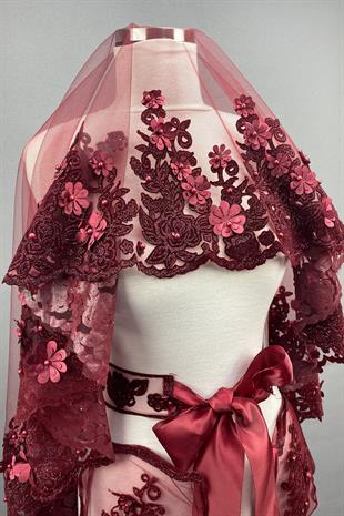 الجملة كلاريت الأحمر لينا 3D الأزهار الحناء الحجاب تغطية الوجه