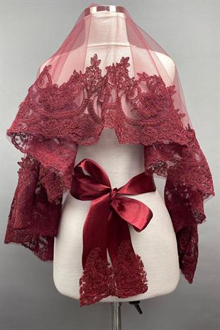 الجملة بورجوندي سلطان نموذج الزفاف الحناء الحجاب غطاء الوجه