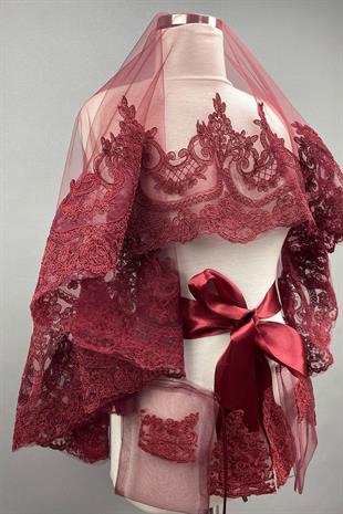 الجملة بورجوندي سلطان نموذج الزفاف الحناء الحجاب غطاء الوجه