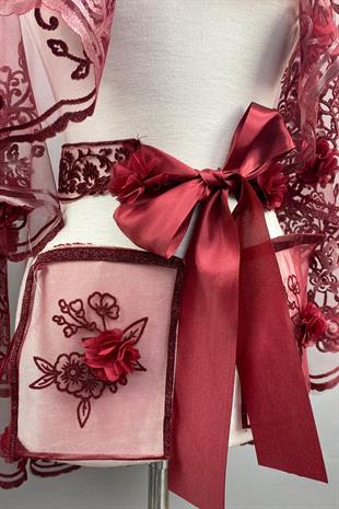 الجملة بورجوندي فيندي الليزر الأزهار بريق الحناء الحجاب تغطية الوجه