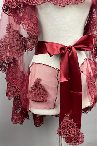 الجملة بورجوندي فينوس الرباط الزفاف الحجاب الحناء الوجه الحجاب