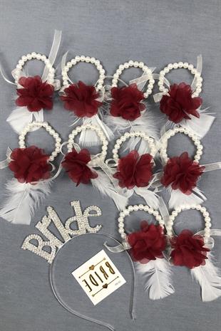 الجملة تاج العروس ومجموعة سوار العروسة زهرة الليزر بورجوندي