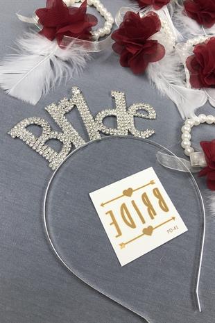 الجملة تاج العروس ومجموعة سوار العروسة زهرة الليزر بورجوندي