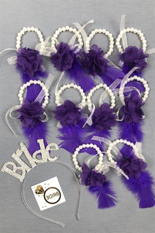 الجملة تاج العروس ومجموعة سوار وصيفة الشرف زهرة الأرجواني