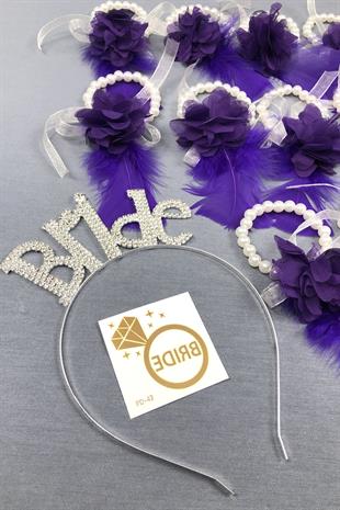 الجملة تاج العروس ومجموعة سوار وصيفة الشرف زهرة الأرجواني