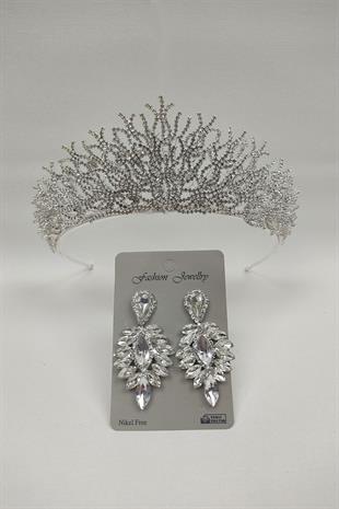 Wholesale Canis Model Bridal Crown and Drop Stone Earrings