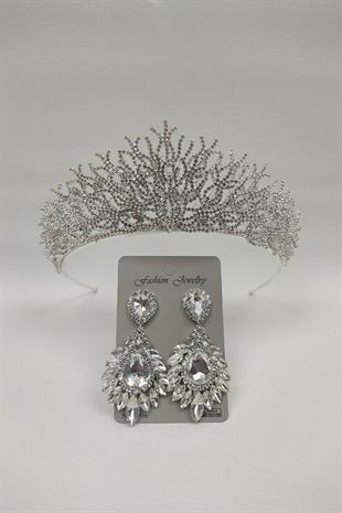 Wholesale Canis Model Bridal Crown and Drop Shuttle Stone Earrings