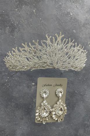 Wholesale Canis Model Bridal Crown and Drop Shuttle Stone Earrings