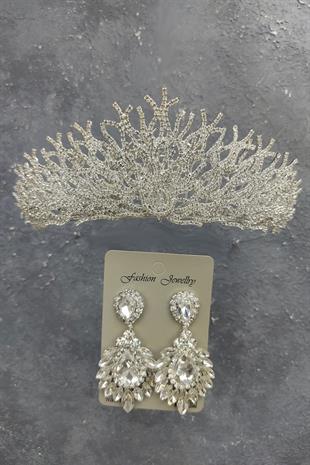 Wholesale Canis Model Bridal Crown and Drop Shuttle Stone Earrings