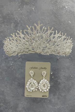 Wholesale Canis Model Bridal Crown and Shuttle Stone Earrings