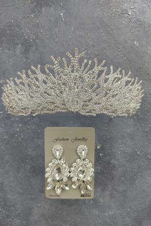 Wholesale Canis Model Bridal Crown and Shuttle Drop Stone Earrings