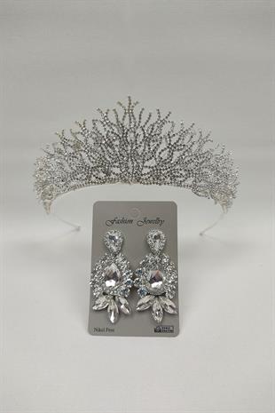 Wholesale Canis Model Bridal Crown and Shuttle Drop Stone Earrings