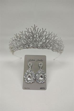 Wholesale Canis Model Bridal Crown and Shuttle Stone Earrings