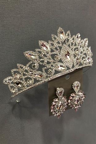 الجملة الفضة اللون الجنة الزفاف تاج الحناء ومجموعة القرط