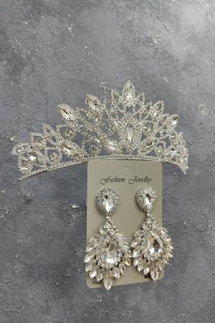 Wholesale Heaven Model Bridal Crown and Drop Shuttle Stone Earrings