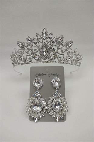 Wholesale Heaven Model Bridal Crown and Drop Shuttle Stone Earrings