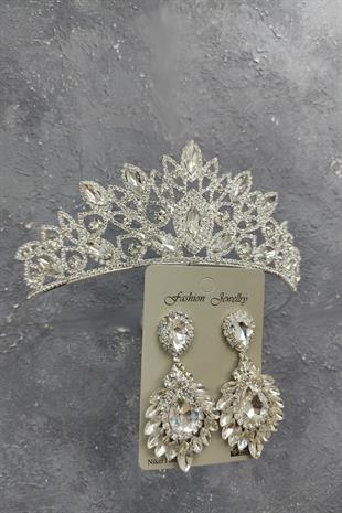 Wholesale Heaven Model Bridal Crown and Drop Stone Earrings