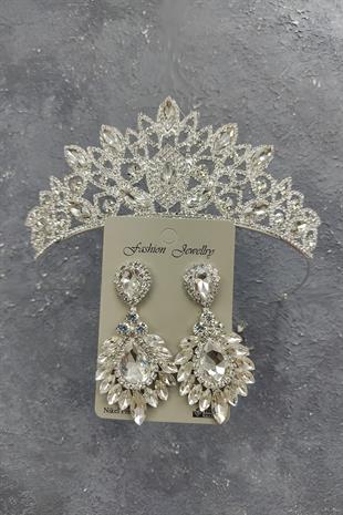 Wholesale Heaven Model Bridal Crown and Drop Stone Earrings