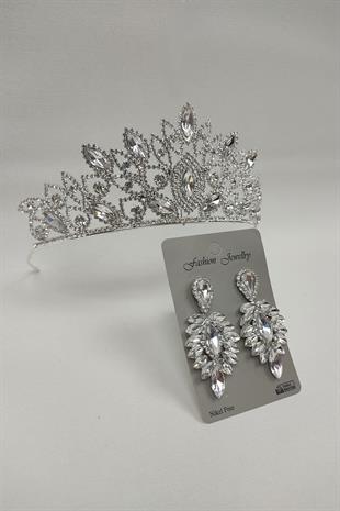 Wholesale Heaven Model Bridal Crown and Drop Stone Earrings